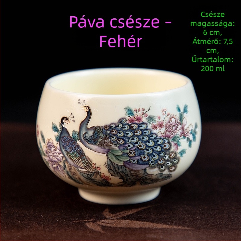 Luo Han teáscsésze, 200 ml bézs porcelán teáscsésze kék-fehér retró mintával, nagy