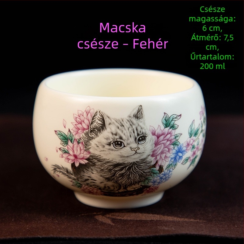Luo Han teáscsésze, 200 ml bézs porcelán teáscsésze kék-fehér retró mintával, nagy