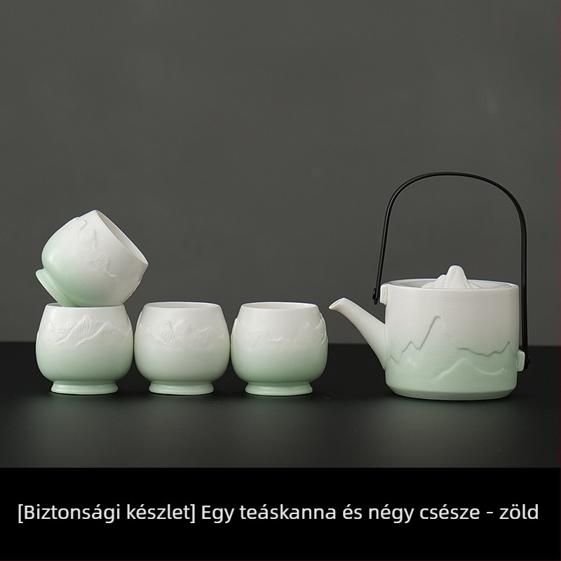 Nagy kapacitású porcelán teáskészlet 1 teáskannával és 4 csészével, egyszerű kínai stílusú otthoni használatra, ajándék új otthonhoz