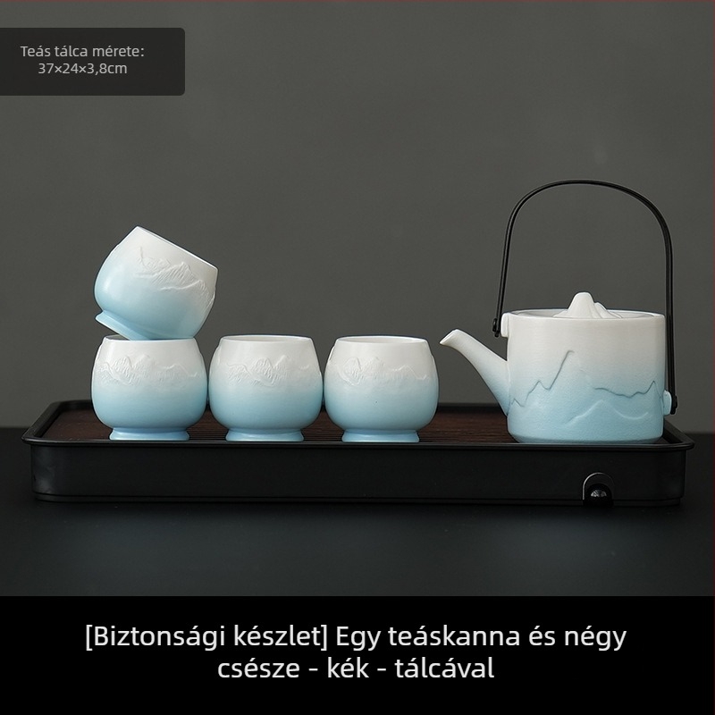Nagy kapacitású porcelán teáskészlet 1 teáskannával és 4 csészével, egyszerű kínai stílusú otthoni használatra, ajándék új otthonhoz