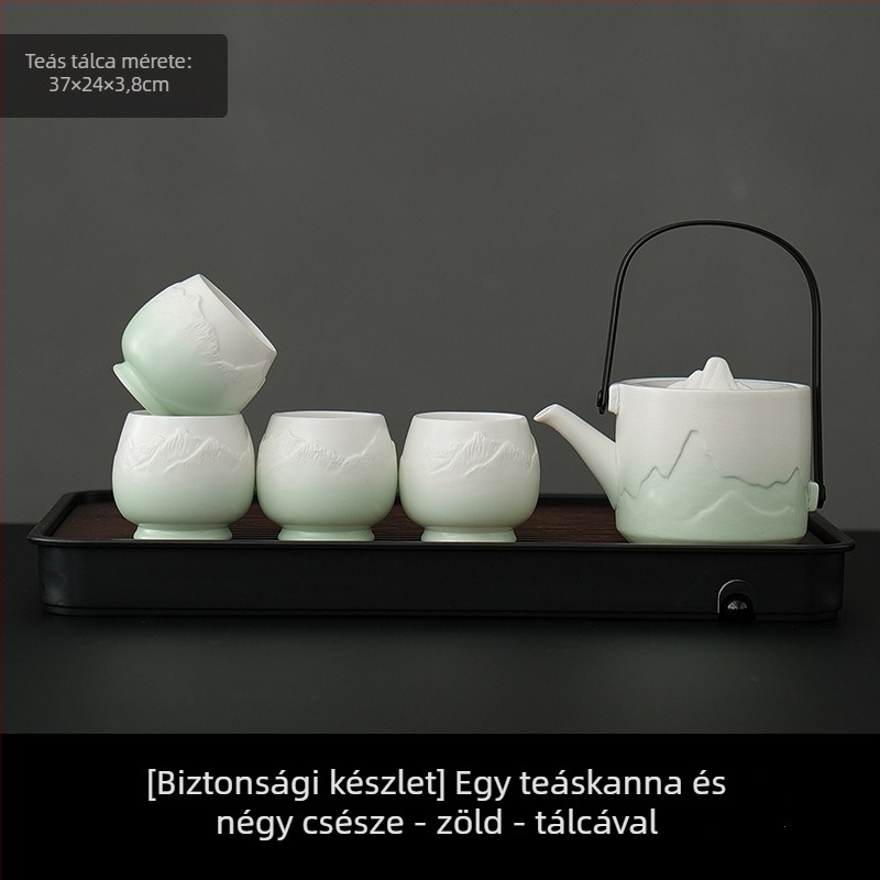 Nagy kapacitású porcelán teáskészlet 1 teáskannával és 4 csészével, egyszerű kínai stílusú otthoni használatra, ajándék új otthonhoz