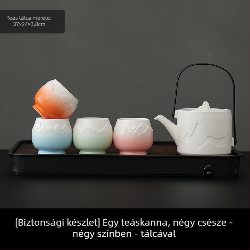Nagy kapacitású porcelán teáskészlet 1 teáskannával és 4 csészével, egyszerű kínai stílusú otthoni használatra, ajándék új otthonhoz