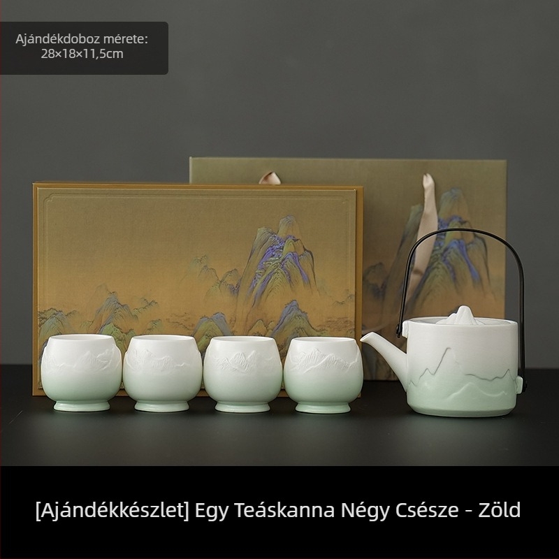 Nagy kapacitású porcelán teáskészlet 1 teáskannával és 4 csészével, egyszerű kínai stílusú otthoni használatra, ajándék új otthonhoz