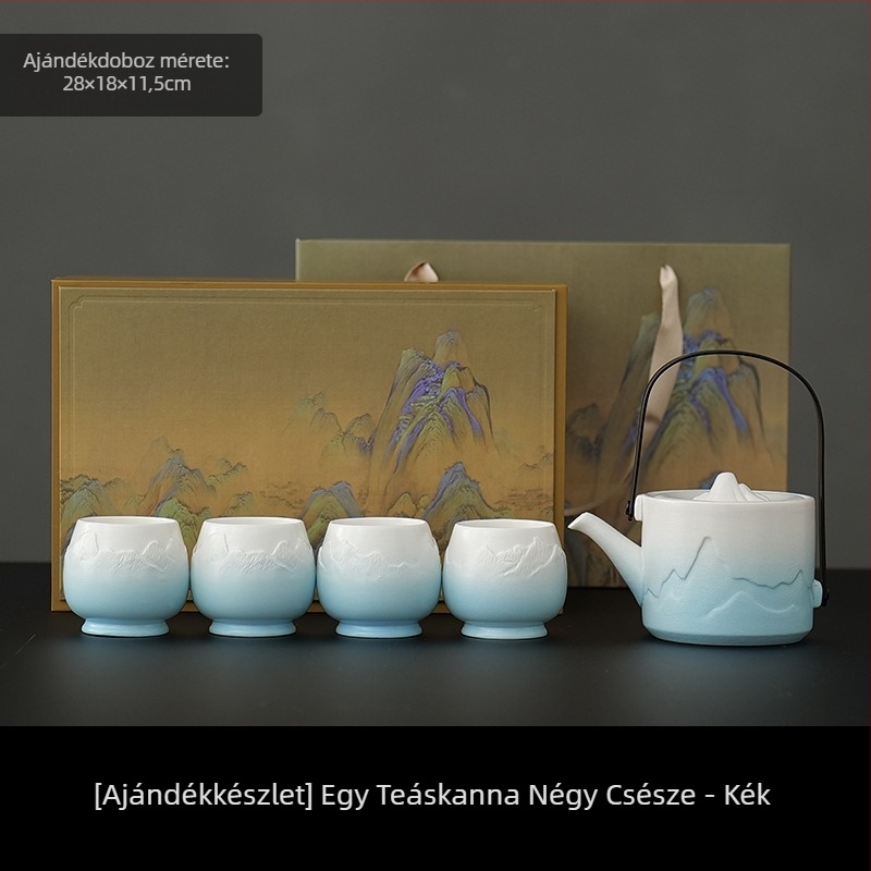 Nagy kapacitású porcelán teáskészlet 1 teáskannával és 4 csészével, egyszerű kínai stílusú otthoni használatra, ajándék új otthonhoz