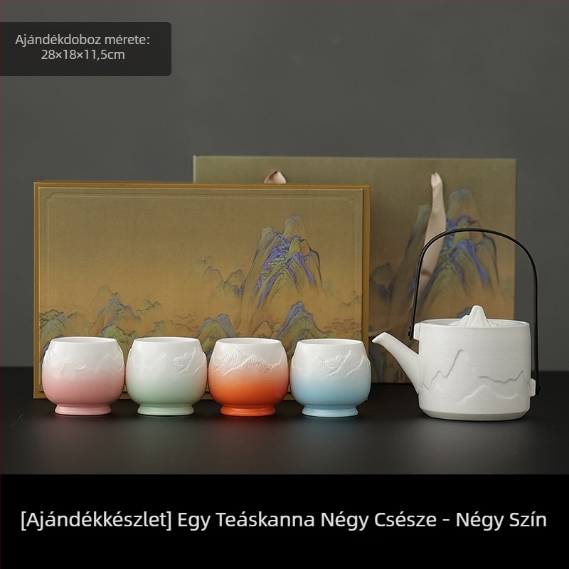 Nagy kapacitású porcelán teáskészlet 1 teáskannával és 4 csészével, egyszerű kínai stílusú otthoni használatra, ajándék új otthonhoz
