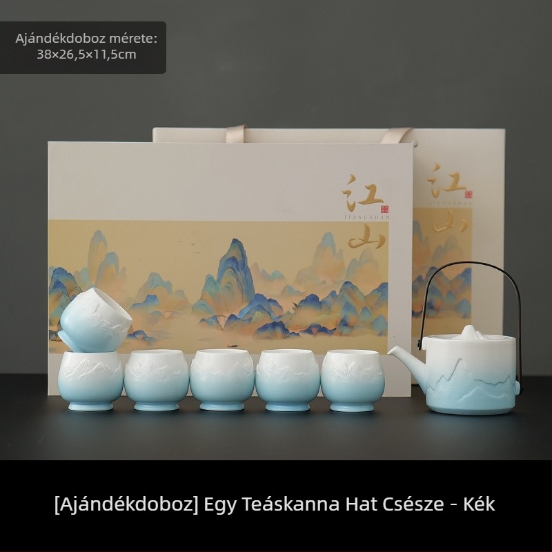Nagy kapacitású porcelán teáskészlet 1 teáskannával és 4 csészével, egyszerű kínai stílusú otthoni használatra, ajándék új otthonhoz