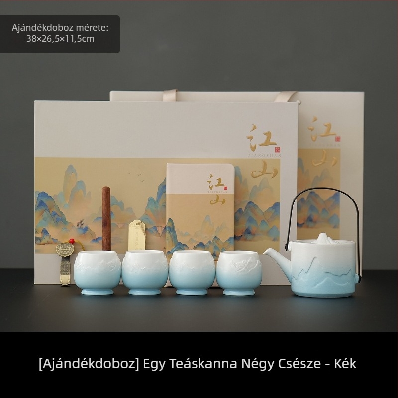 Nagy kapacitású porcelán teáskészlet 1 teáskannával és 4 csészével, egyszerű kínai stílusú otthoni használatra, ajándék új otthonhoz