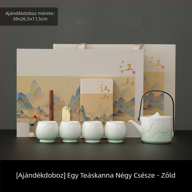Nagy kapacitású porcelán teáskészlet 1 teáskannával és 4 csészével, egyszerű kínai stílusú otthoni használatra, ajándék új otthonhoz
