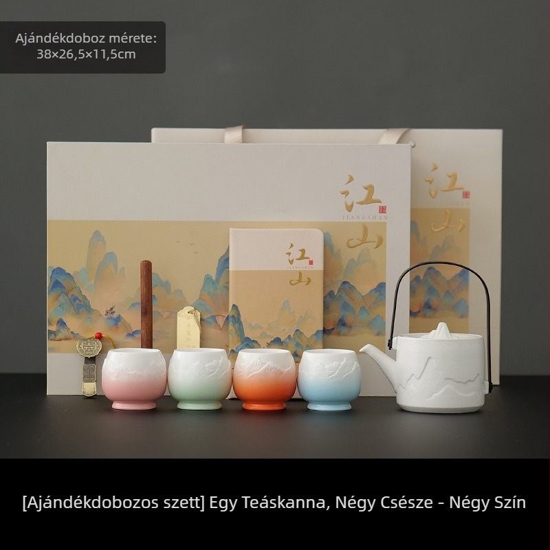 Nagy kapacitású porcelán teáskészlet 1 teáskannával és 4 csészével, egyszerű kínai stílusú otthoni használatra, ajándék új otthonhoz