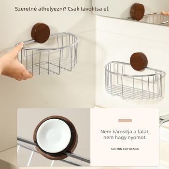 Rozsdamentes acél fürdőszobai tároló állvány szívócsészékkel, fúrás nélkül, üreges kialakítás a mosdóhoz