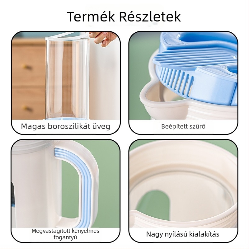 Hideg víz-kancsó üveg pohár tea–víz elválasztóval, háztartási használatra, hordozható, hőálló boroszilikát üveg