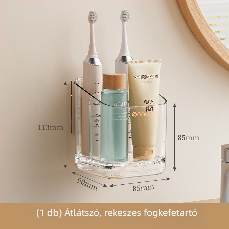 Otthoni fogkefetartó, falra szerelhető furás nélküli fürdőszobai szervező, polc fogkrém és fogkefék számára