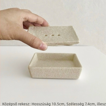 Kétszintes kerámia szappanadagoló tál Wabi-Sabi stílusban, vízgyűjtő funkcióval, ideális szállodák, panziók és otthoni használatra; befogad egy kis mosószappant