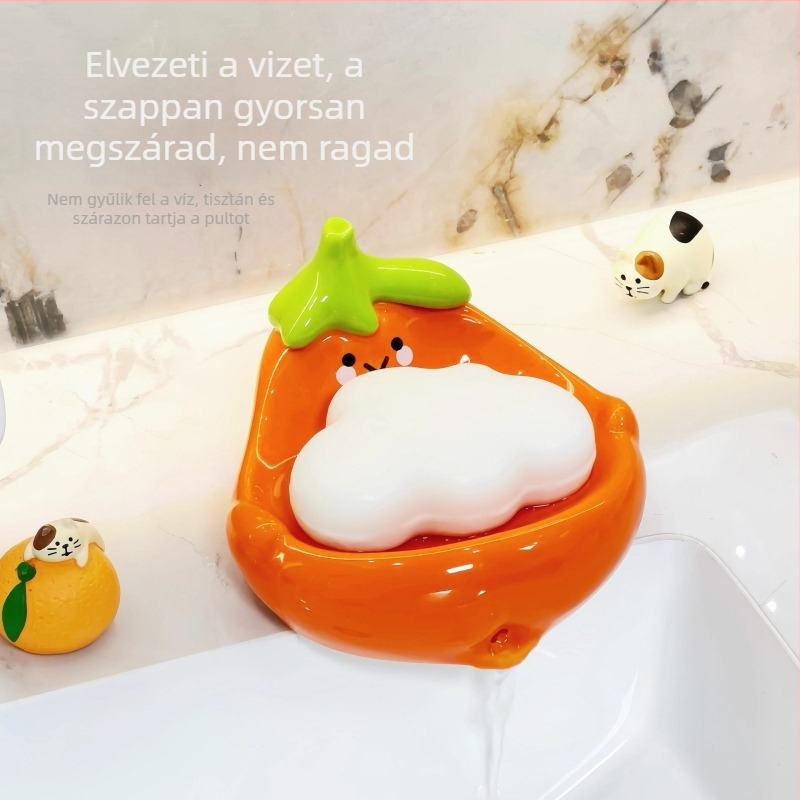 Persimmon kerámiás szappantartó fúrás nélkül a fürdőszobában, szappan tároló a mosdóhoz