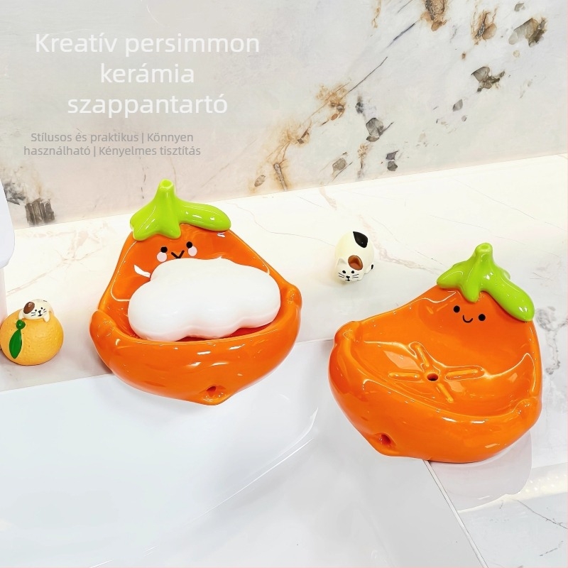 Persimmon kerámiás szappantartó fúrás nélkül a fürdőszobában, szappan tároló a mosdóhoz