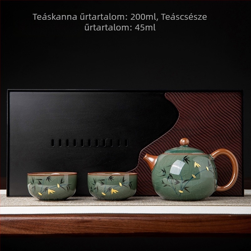 Új kínai stílusú Ge Ware kerámia teáskészlet lótusz motívummal, teás tálcával, egy teáskannával és két csészével, otthoni használatra, fedős tál és Xishi teáskanna