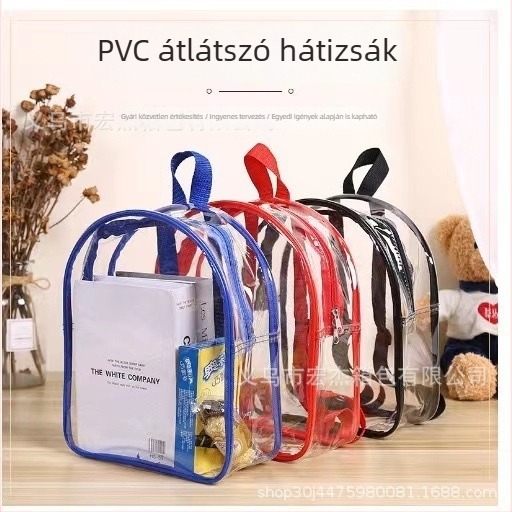 PVC átlátszó hátizsák zselés tárolórekeszekkel, uniszex, vízálló, általános iskolásoknak