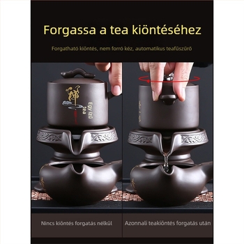 Automatikus teáskészlet nyers lila agyagból, otthonra, vendégfogadásra és irodába – teáskanna, teás tálca, teljes készlet tea és víz elválasztásával