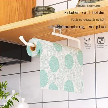 Fali műanyag tekercses papírtartó, sokoldalú konyhai rendező