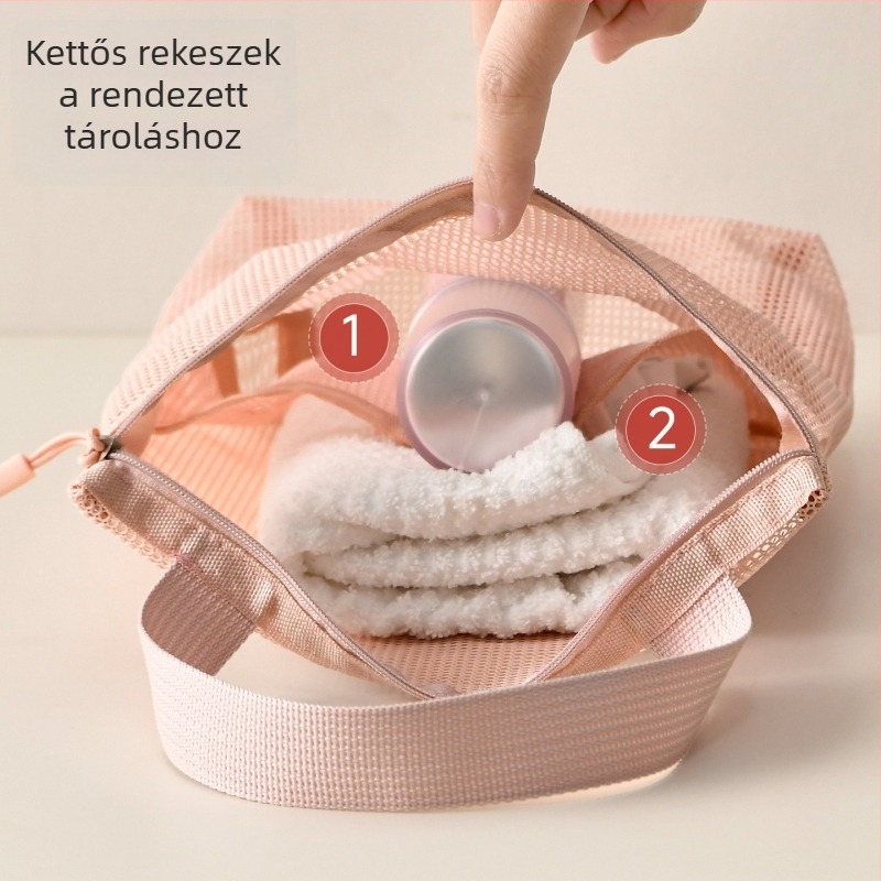 Hordozható kozmetikai táska, nagy kapacitású, átlátszó hálós tároló a kozmetikumok és bőrápolás számára, utazáshoz