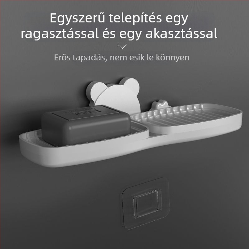 Kreatív két rétegű, fúrás nélküli falra szerelhető szappantartó, kézzel készített, drénrendszerrel és fürdőszobai szívókoronggal