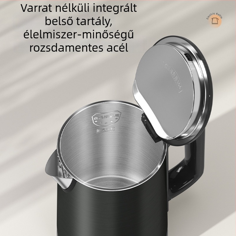 1,2 literes rozsdamentes acél elektromos kanna, szállodák és vendégházak számára, varrat nélküli kivitel, dupla fal, automatikus kikapcsolás