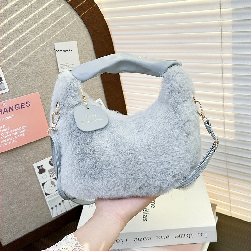 Magas minőségű plüss női kézitáska, kis négyzet alakú, crossbody, őszi-téli trend.