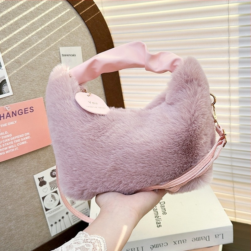 Magas minőségű plüss női kézitáska, kis négyzet alakú, crossbody, őszi-téli trend.