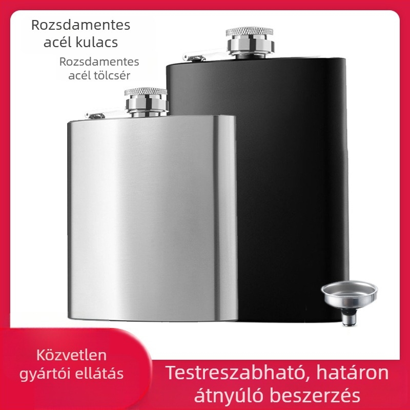 Rozsdamentes acél flaska, 8 oz, fekete permetezett bevonat, hordozható