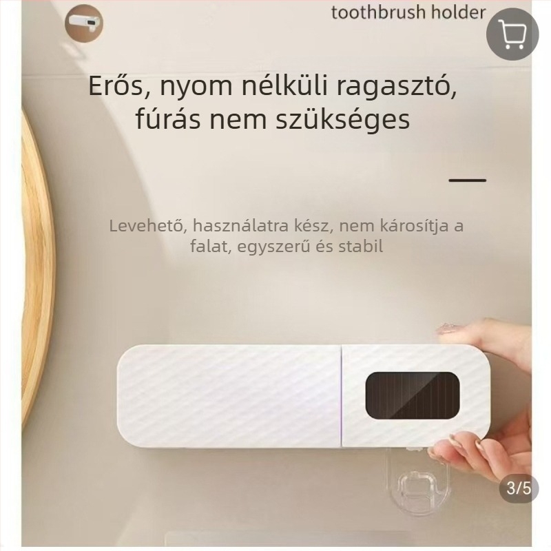 Intelligens fogkefetartó UV sterilizálással, automatikus érzékelés, szívókorongos rögzítés, fúrószerelés nélkül