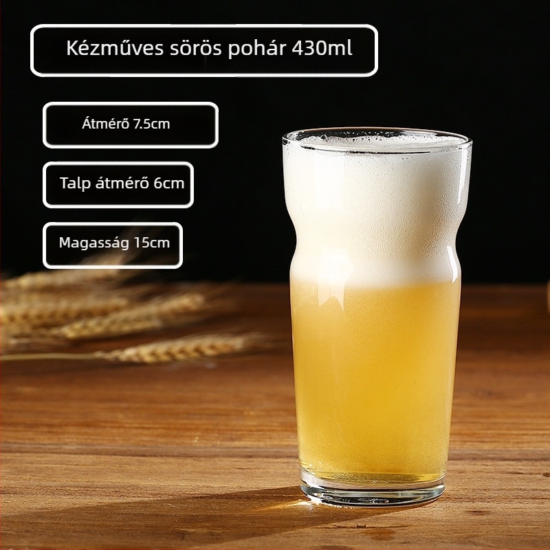 Kézműves sörökhöz készült üvegpohár, 500 ml, nagy kapacitású, logóval ellátható