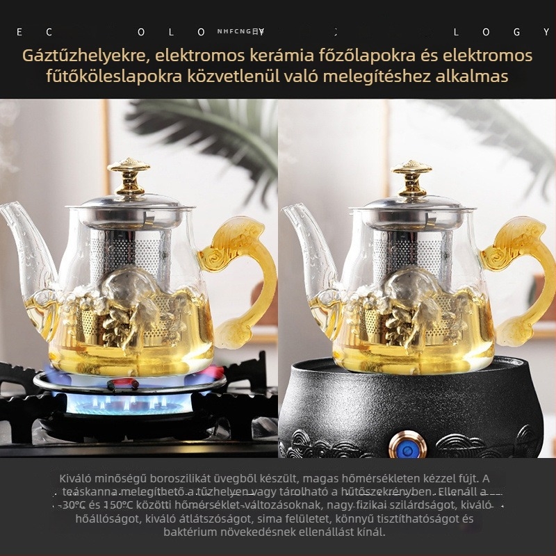 Hőálló üveg teáskanna és csésze készlet szűrővel otthoni teafőzéshez