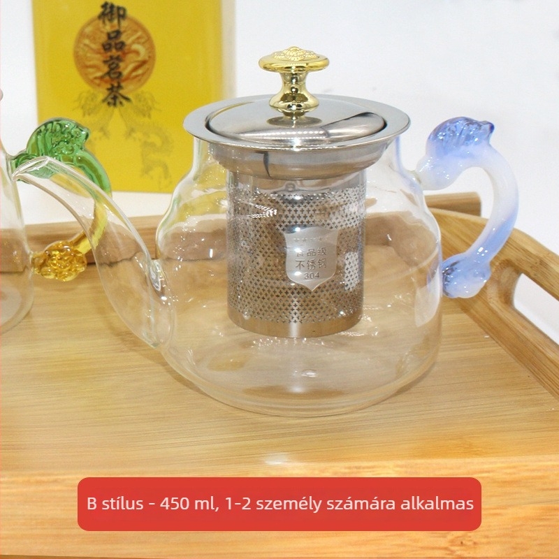 Hőálló üveg teáskanna és csésze készlet szűrővel otthoni teafőzéshez