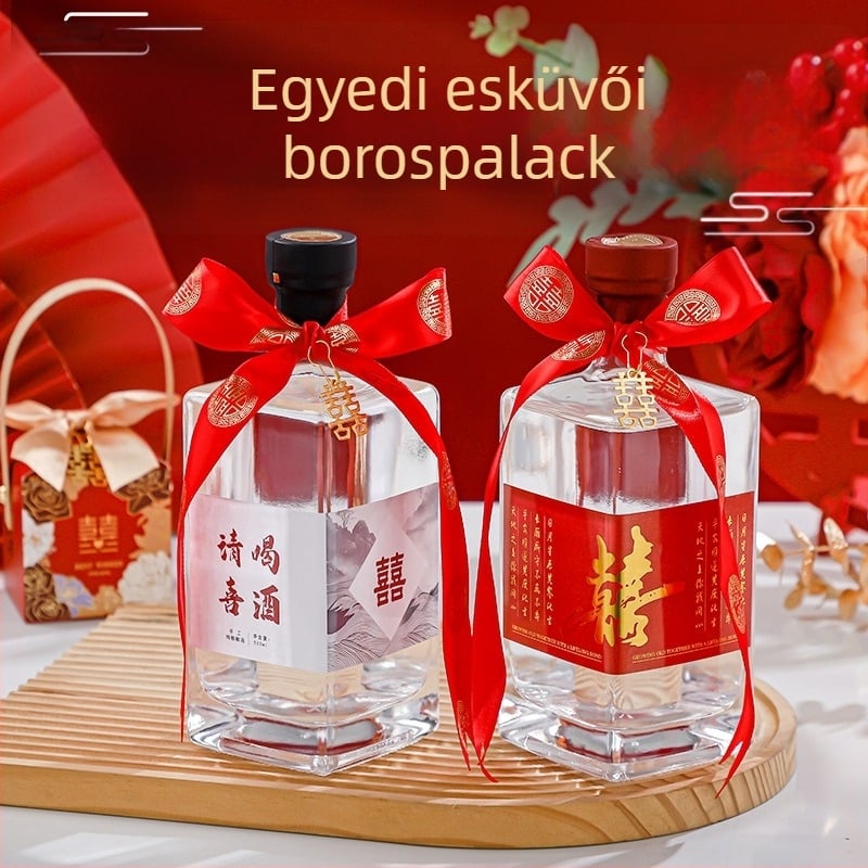 Kristály üveg üres palackok esküvői bankett számára, 0,5 kg kapacitás, átlátszó címkékkel, prémium csomagolás
