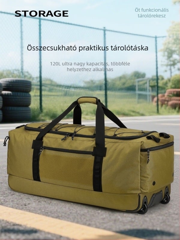 120L összecsukható hátizsák kerekes, címke nélkül, nagy kapacitású, vízálló utazótáska ruháknak