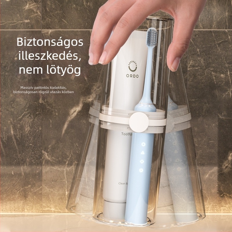 Áttetsző utazási szájöblítő pohár és hordozható fogkefetartó doboz - fogkefetartó készlet