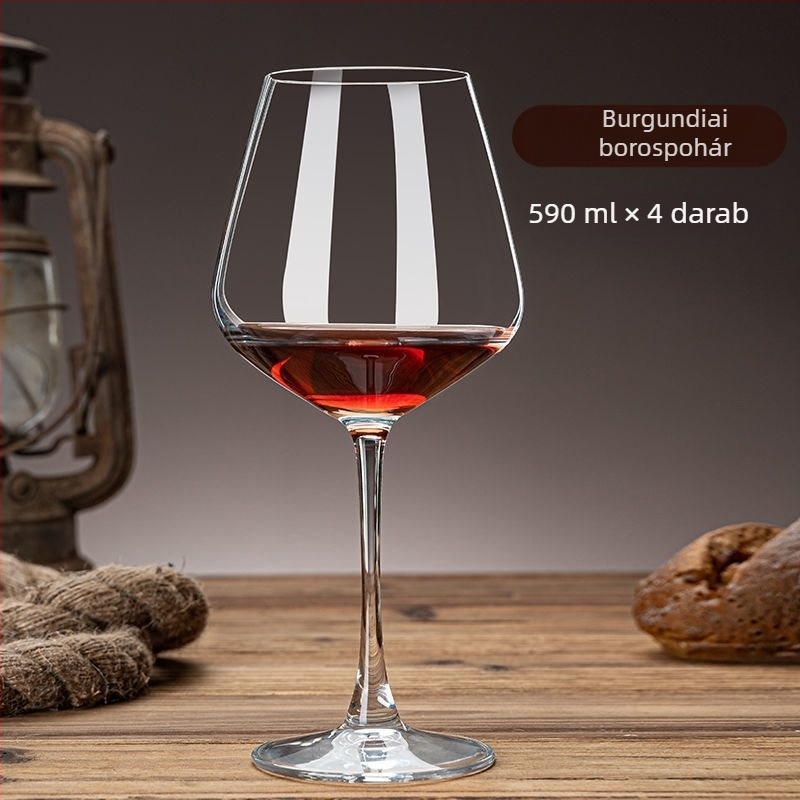 Burgundiai borospoharak otthoni használatra, ólommentes kristályüveg, nagy méretű magas lábú pohárkészlet