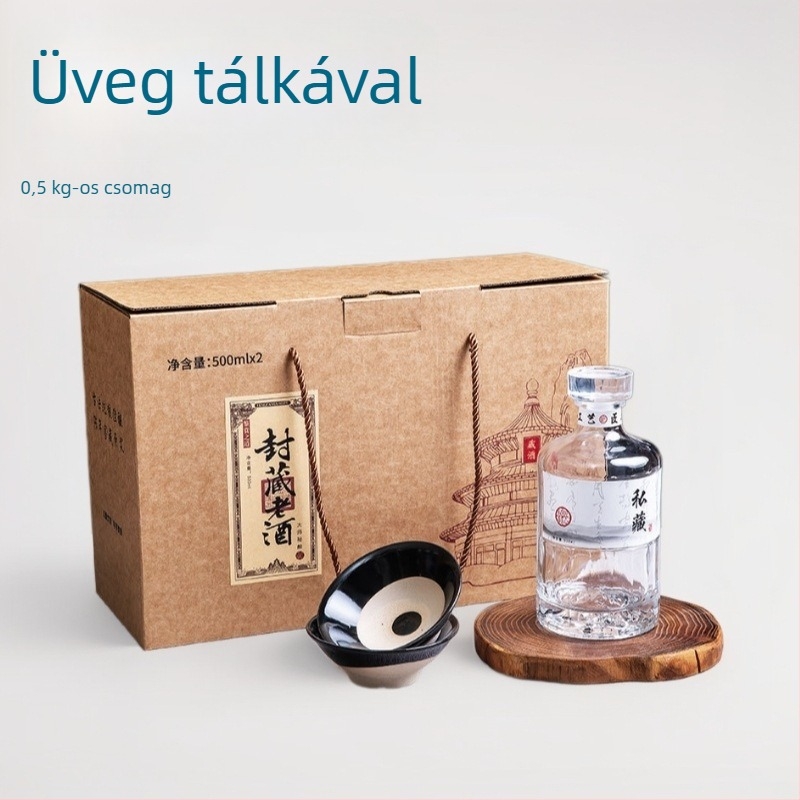 500 ml átlátszó üveg, prémium minőségű, kreatív zárással, otthoni gyümölcsborhoz, whiskyhez és vodkához