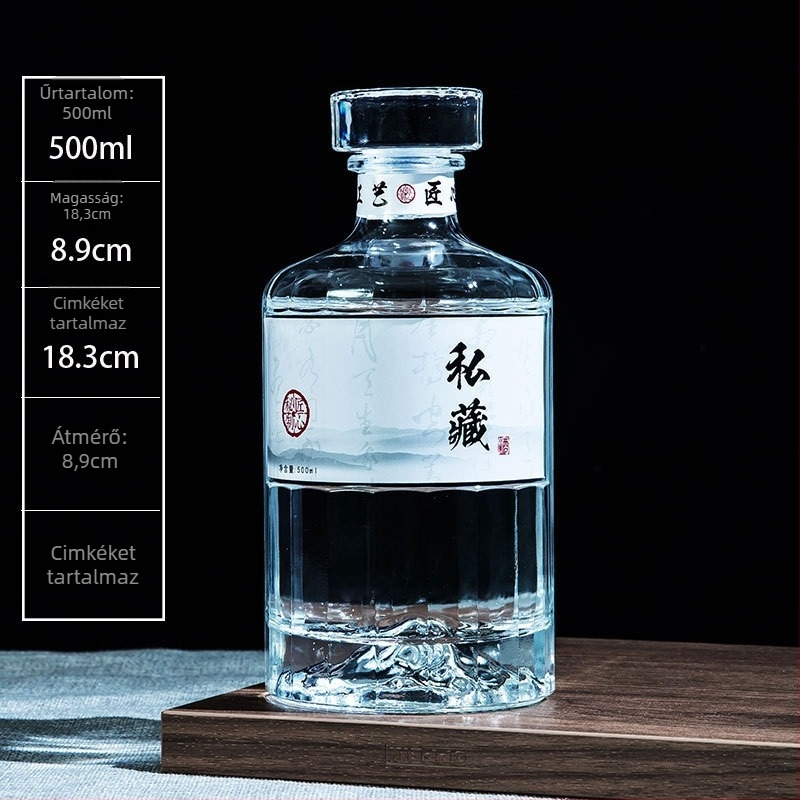 500 ml átlátszó üveg, prémium minőségű, kreatív zárással, otthoni gyümölcsborhoz, whiskyhez és vodkához