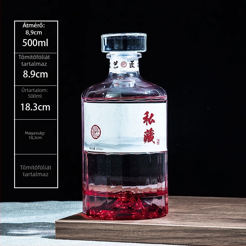 500 ml átlátszó üveg, prémium minőségű, kreatív zárással, otthoni gyümölcsborhoz, whiskyhez és vodkához
