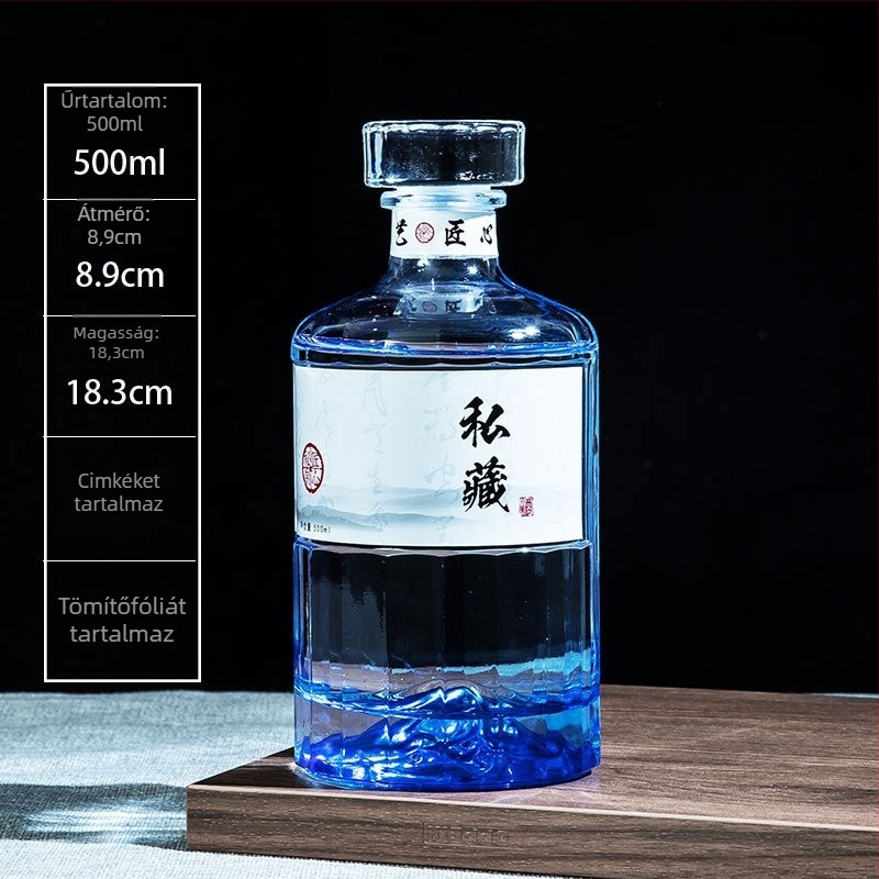 500 ml átlátszó üveg, prémium minőségű, kreatív zárással, otthoni gyümölcsborhoz, whiskyhez és vodkához