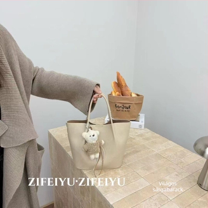 Női nagy kapacitású tote táska PU bőrből Lychee textúrával, cipzáras záródás, mindennapi használatra, bucket-stílusú válltáska, két vállpánttal