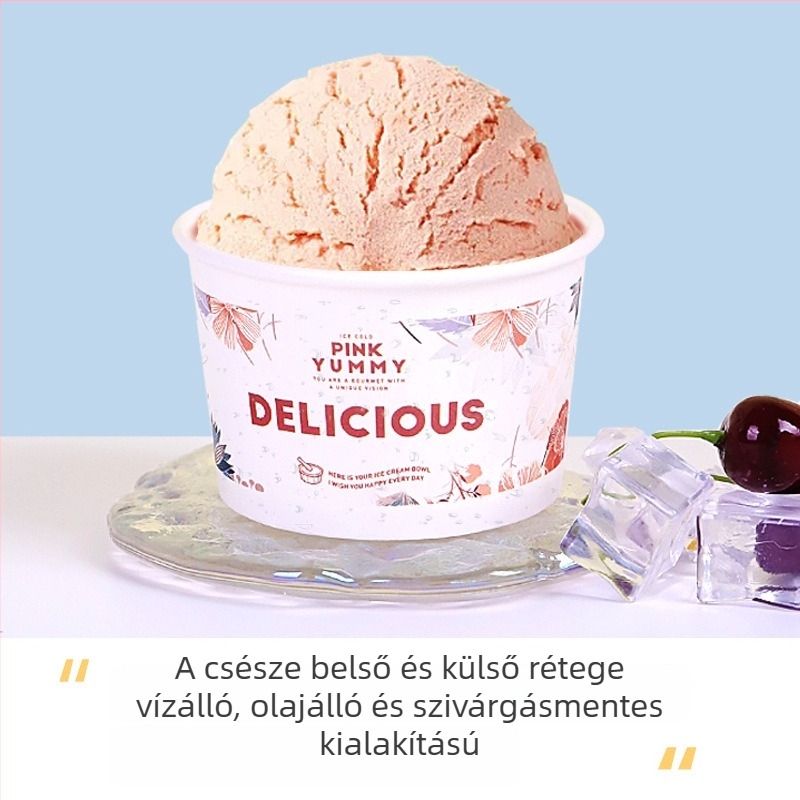 Egyszer használatos fagylaltos poharak fedővel, papír kóstoló poharak joghurt és jeges édességekhez.