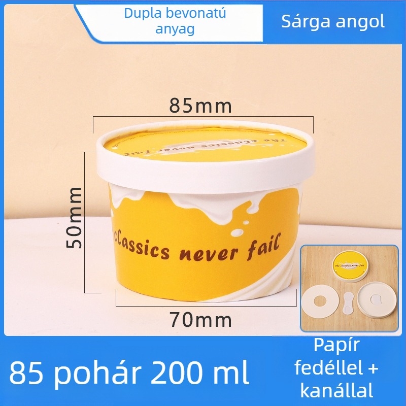 Egyszer használatos fagylaltos poharak fedővel, papír kóstoló poharak joghurt és jeges édességekhez.