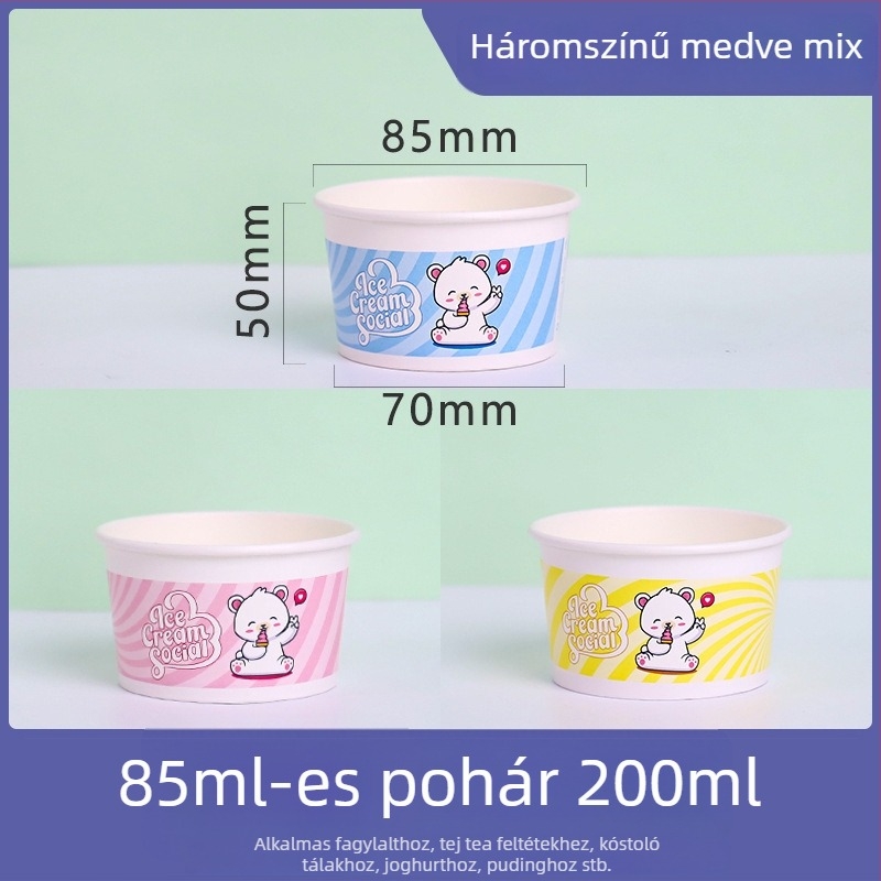 Egyszer használatos fagylaltos poharak fedővel, papír kóstoló poharak joghurt és jeges édességekhez.