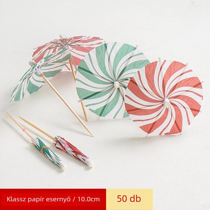 Egyszer használatos színes papír esernyők koktélokhoz és hideg ételekhez, fa nyéllel, 10–18 cm, logó nyomtatva, testreszabható.