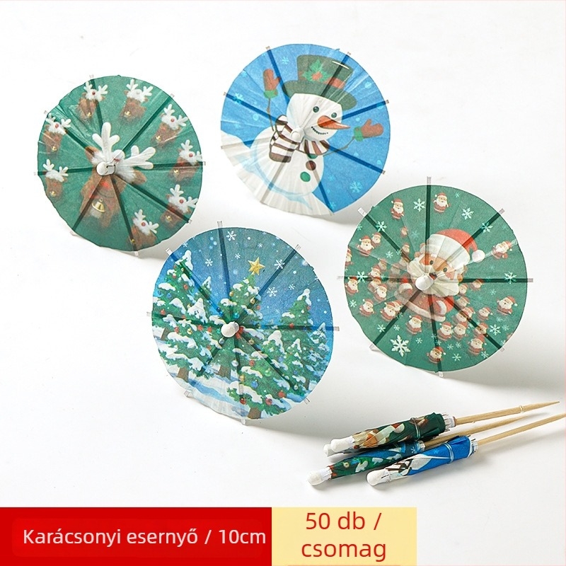 Egyszer használatos színes papír esernyők koktélokhoz és hideg ételekhez, fa nyéllel, 10–18 cm, logó nyomtatva, testreszabható.