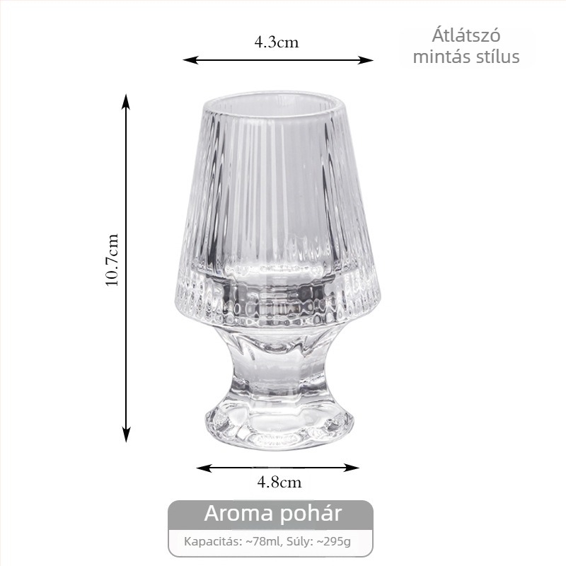 Whiskey kóstolópohár csíkos mintával, vastag kristály, prémium likőr pohár