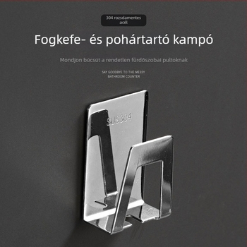 Rozsdamentes acél fogkefetartó, falra szerelhető pohártartó, egyszerű dizájn, fürdőszoba