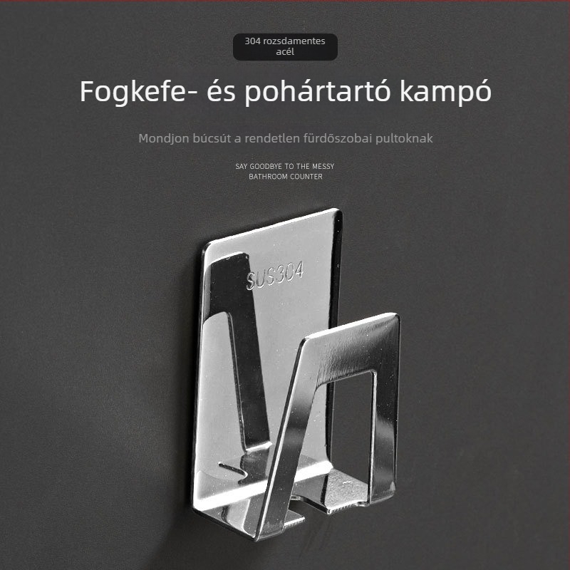 Rozsdamentes acél fogkefetartó, falra szerelhető pohártartó, egyszerű dizájn, fürdőszoba